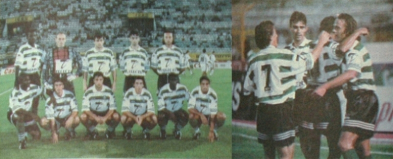 A primeira camisola Adidas com patrocínio Telecel do Sporting - Jogo de apresentação contra o Vasco da Gama a 31 de julho de 1996