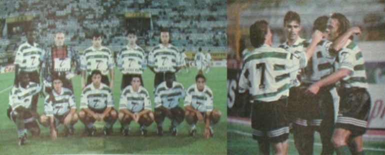 A primeira camisola Adidas com patrocnio Telecel do Sporting - Jogo de apresentao contra o Vasco da Gama a 31 de julho de 1996