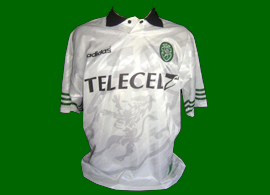 Away white football shirt, match worn Nene Champions League model 97/98