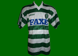 1994/1995. Equipamento de jogo do Peixe, jogador de futebol do Sporting. Adidas com patrocnio FAXE