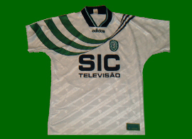 Equipamento branco do Sporting S Pinto de jogo 95 96 porta 10A