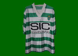 SCP 1995 96 Sporting Lisbon fake football shirt, sponsor SIC Television with funny lettering