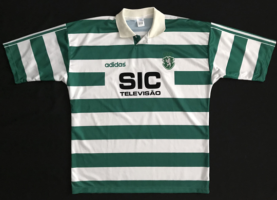 1995/96. Camisola Adidas do Sporting. Este modelo foi usado em dois jogos da Taa das Taas e em quatro da Taa de Portugal