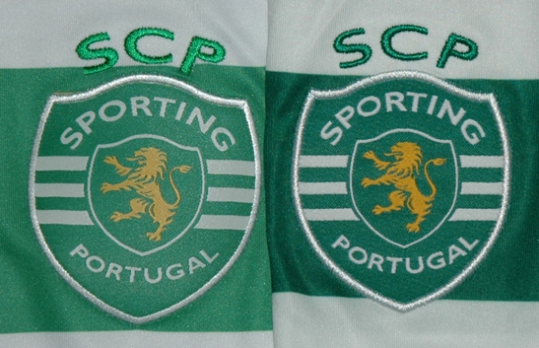 Equipamentos oficiais do Sporting de futebol e andebol, Asics e Puma, andebol e futebol: os emblemas