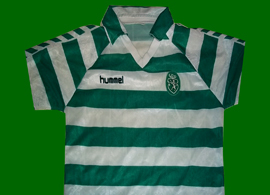 Sporting Lisbon 1987/90 Hummel green white hooped replica shirt