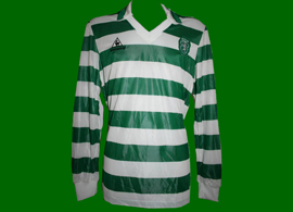 camisola listada de jogo de mangas compridas, do Sousa 1985 86 Le Coq Sportif Sporting