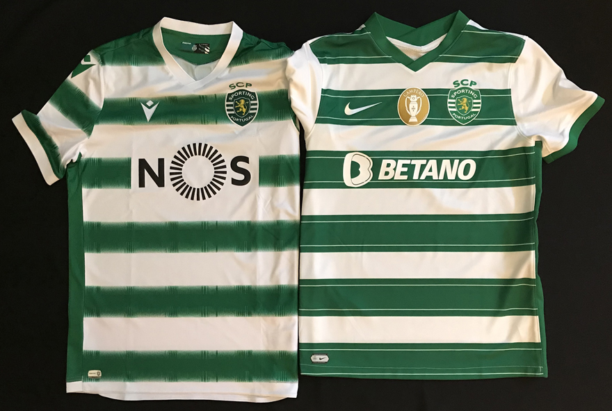 camisolas do Sporting Macron 2020/21 vs. Nike 2021/22