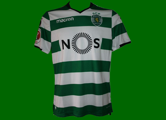 2017/18. Equipamento listado de jogo do Sporting, do jogador de futebol Gelson Martins