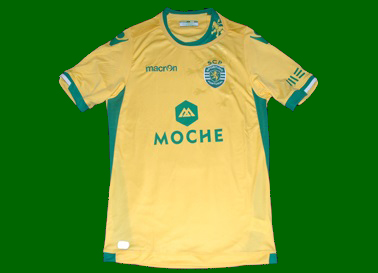 Sporting Lisbon 2014 2015 away jersey in yellow, made by Macron. Italian design