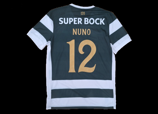 2026/27. Camisola do Sporting Nike listada personalizada com nameset Sporting dourado