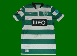 Sporting 2012/2013. Equipamento de jogo preparado para Adrien Silva, modelo do campeonato nacional com o novo logo da MEO. Autografado pelo jogador