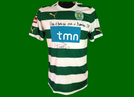 Camisola de jogo do Sporting listada do Carrio modelo do campeonato nacional usado de 13 de Agosto at 3 de Novembro de 2011