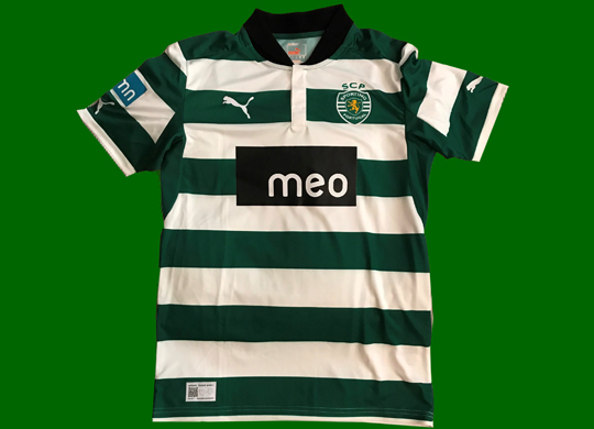 Novo equipamento 2012 2013 listado cor de laranja do Sporting, da Loja Verde