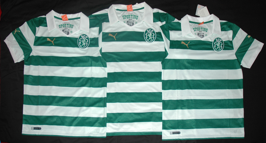 trs camisolas clssicas do Sporting 2013/14 com homenagem  Taa das Taas - emblema