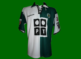 2002/2003. Stromp (split green/white) shirt of captain Beto, match worn for Sporting