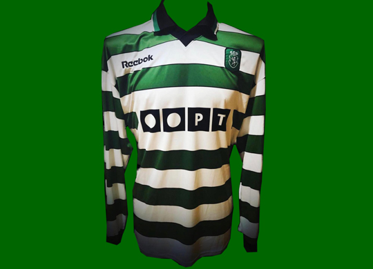 2000/01, equipamento Reebok do futebol do Sporting, Delfim, modelo Europeu 2000/01