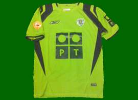 Green away Sporting Lisbon top, prepared for Mrio Srgio Sporting Portugal UEFA 2004