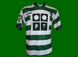 camisola listada de jogo de futebol do Joo Pinto, Sporting 2001/02