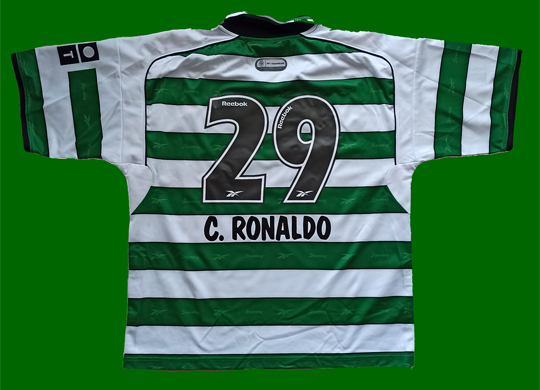 2002 - 2022. CR29 - In the 2002/03 pre-season Cristiano Ronaldo played a few games with the 2001/02 hooped and Stromp shirt, sometimes with number 29 - without player name, though. This shirt was made in 2022 with CR's name set