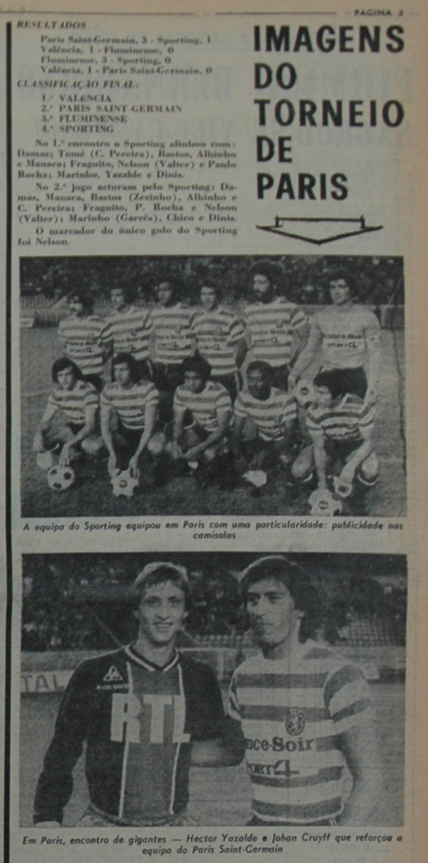 A primeira publicidade em camisolas de futebol do Sporting: Torneio de Paris, Junho de 1975