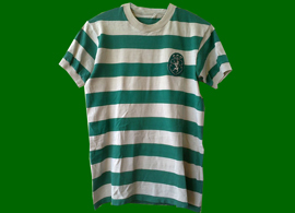 camisola de jogo do Sporting, listada, com gola redonda anos 1970