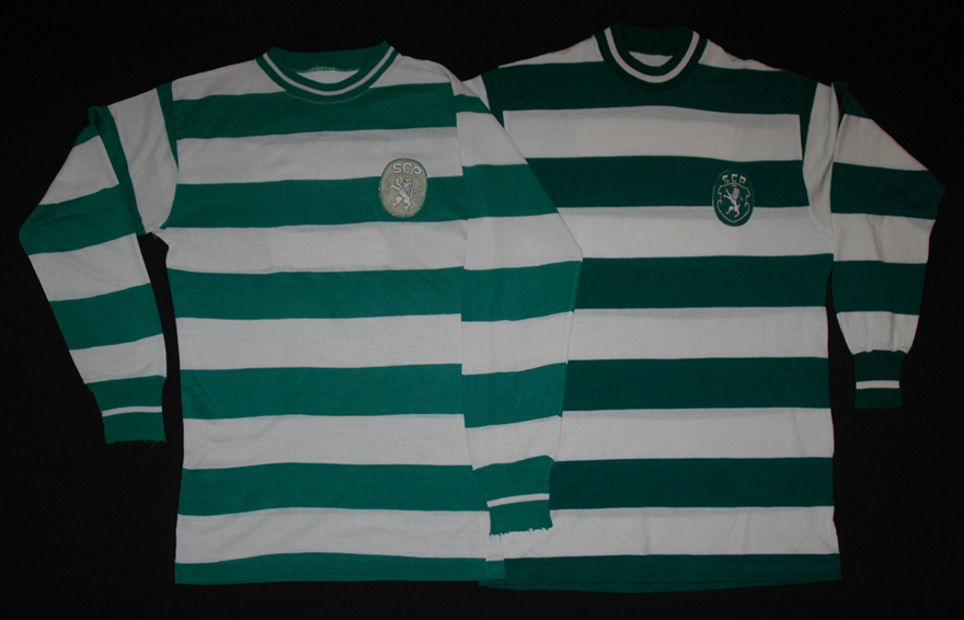 Camisolas do Sporting de mangas compridas usadas de 1965/66 a 1971/72 e em 1972/73 - frente