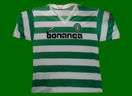 camisola do Sporting com patrocinador Bonana, de marca Springbok