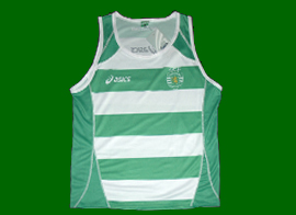 equipamento de atletismo do Sporting, feita pela marca japonesa Asics. Modelo Singlet Moniz Pereira