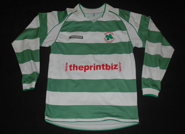 Bletchley Shamrock FC green white hoops and the Celtic shamrock