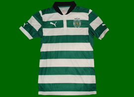 Home Sporting Lisbon 2012/13 jersey, player issue without sponsor, model worn in the national competitions with hoops on the back