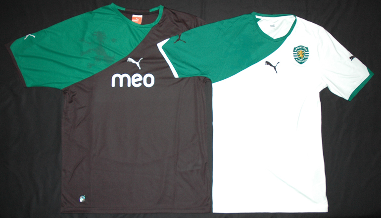 Comparação entre o terceiro equipamento 2010/11 e o protótipo rejeitado pelo Sporting